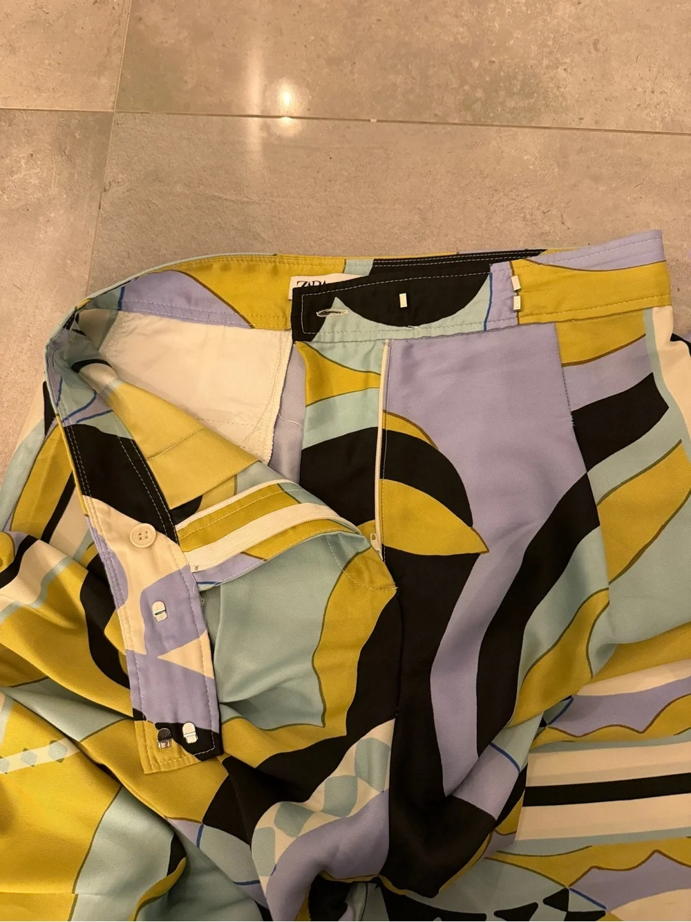 Zara Yellow Lavender and Black Abstract Wide-Leg Pants | XS